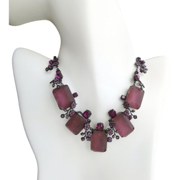 Vintage 90s Czech handmade glass necklace purple in black - Picture 6 of 6